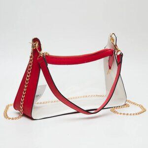 RED Clear Satchel Bag with Chain Strap Transparent Purse with Gold Hardware